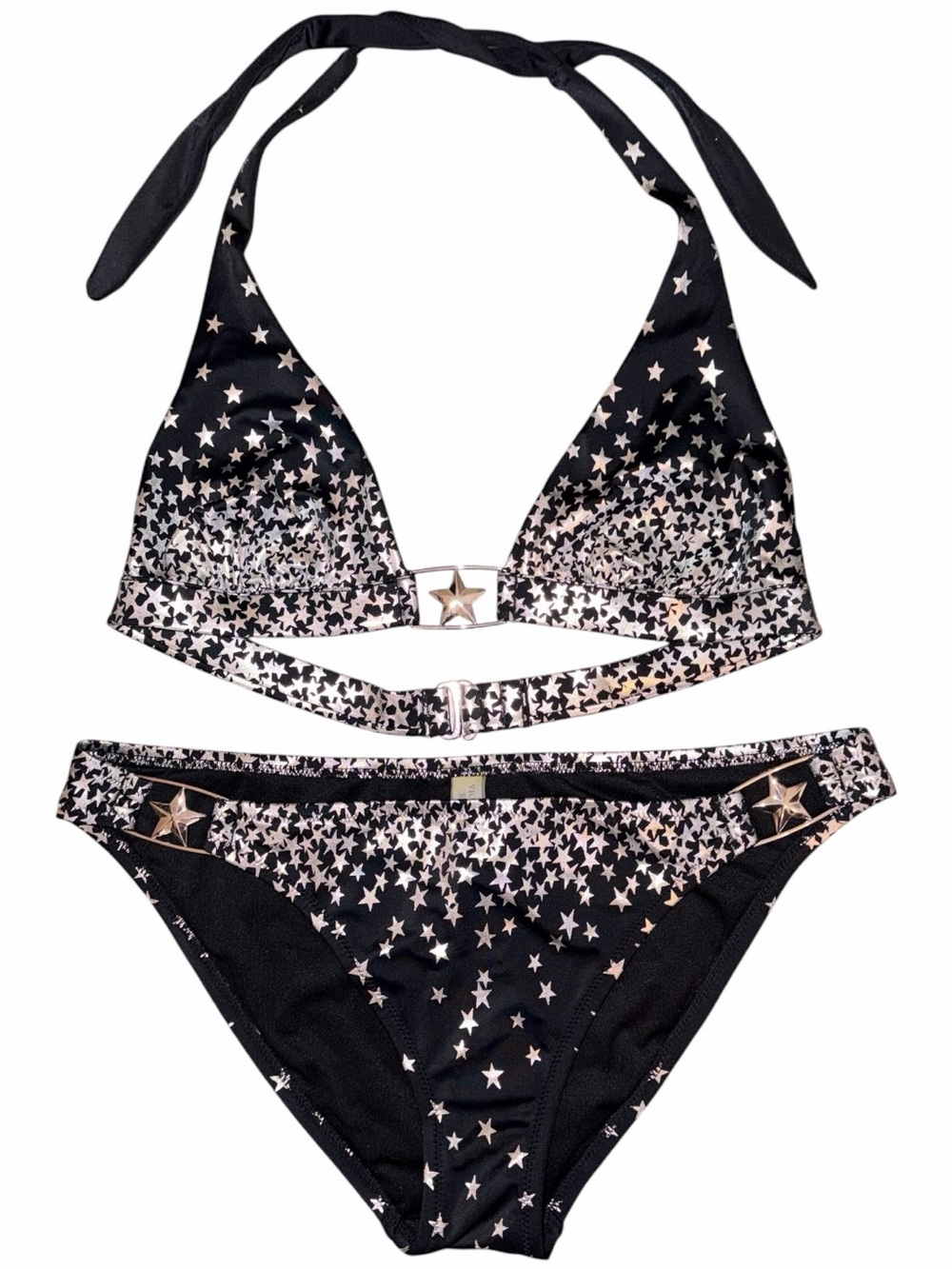 RARE Victoria’s Secret Star Silver Black Metal Hardware Bikini Set